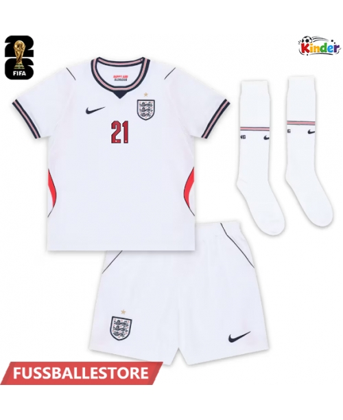 Günstige England Eberechi Eze #21 Heimtrikotsatz Kinder WM 2026 Kurzarm (+ Kurze Hosen)